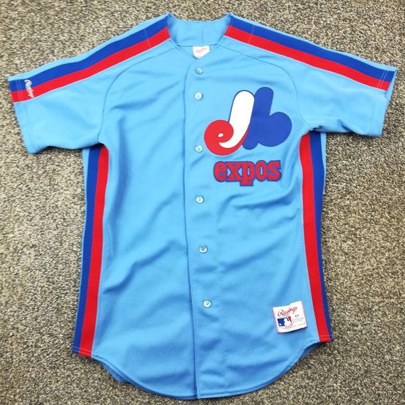 Vintage 1988-1991 Montreal Expos Jersey Rawlings Authentic Sz 44 Blue USA Made - Picture 1 of 10